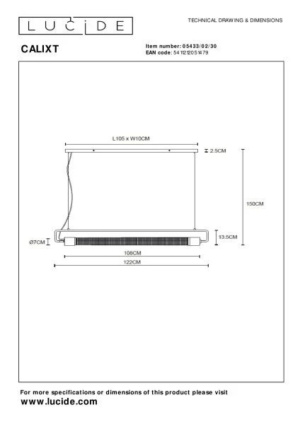 Lucide CALIXT - Hanglamp - 2xE27 - Zwart - technisch